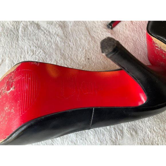 Christian Louboutin Sz.7.5/38 Black Leather Very Prive Peep Toe Platform Pumps - Picture 12 of 15